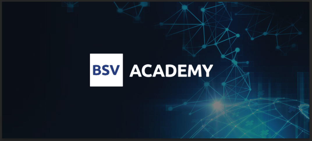 BSV Academy Logo over world wireframe background