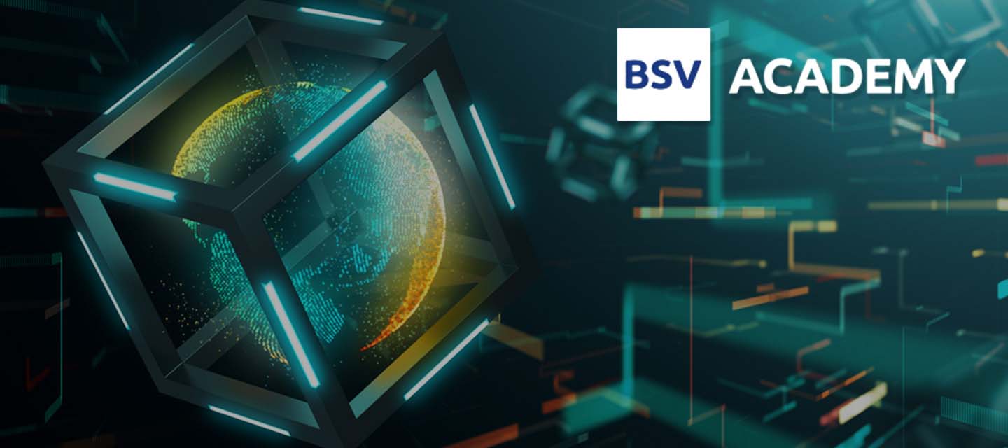 BSV Academy Logo over world blockchain concept