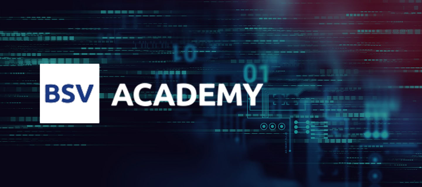 BSV Academy Logo over technical binary background