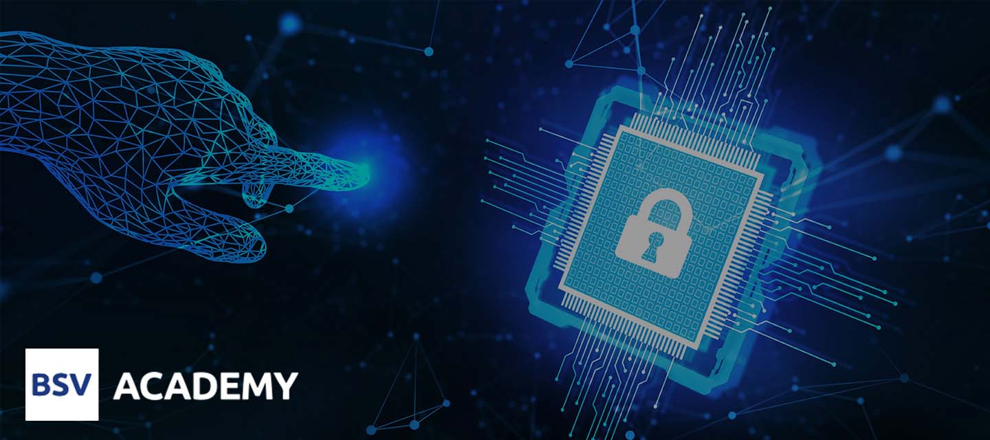 BSV Academy Logo over cybersecurity concept